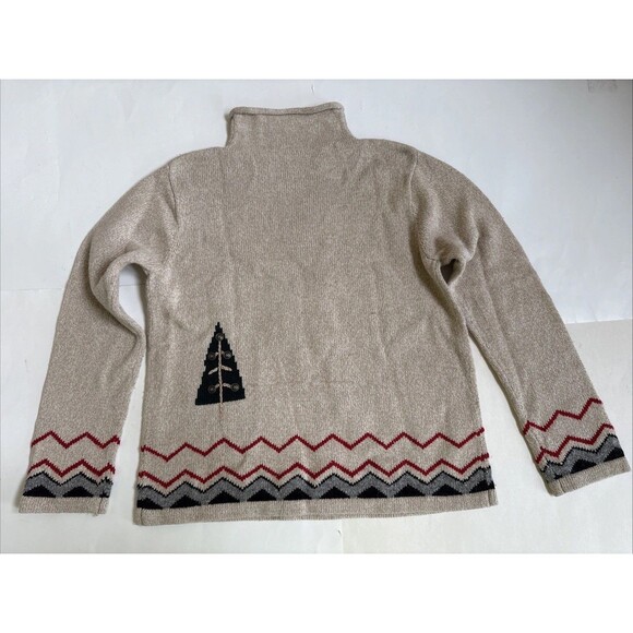 Vintage Ladies Crazy Horse Tan Pine Trees Winter Turtleneck Sweater Size M - Picture 7 of 7